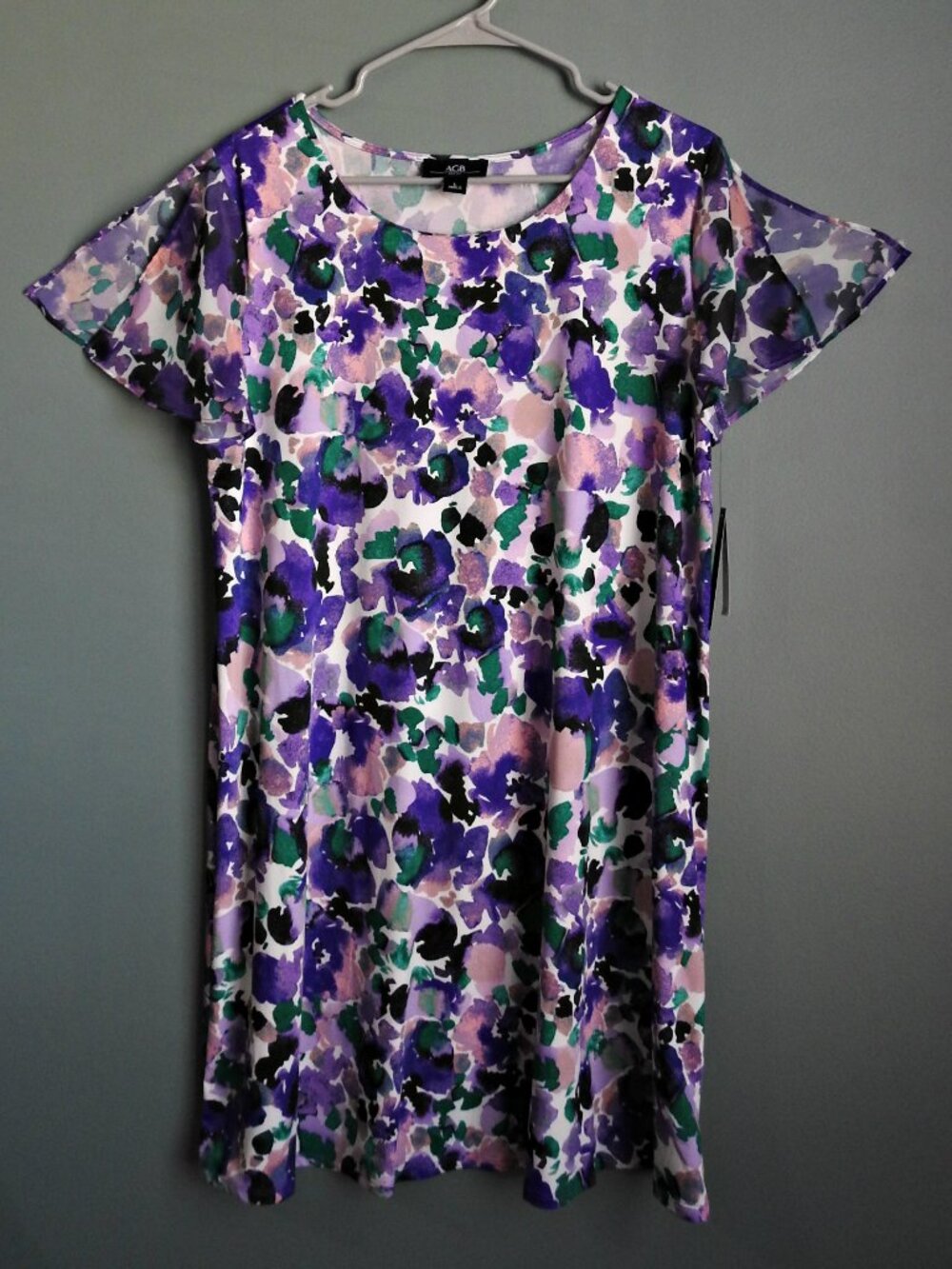 AGB Women’s Size Large Flutter Short Sleeve Dress Knee Length Dress
